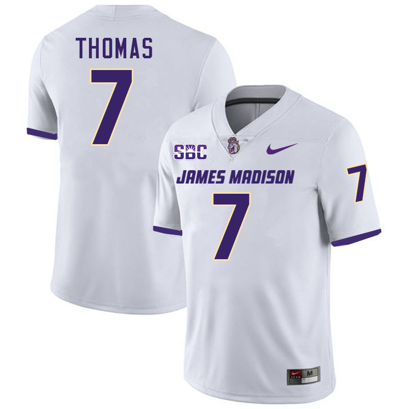 #7 Jacob Thomas JMU Jersey,James Madison Dukes Football Jerseys Stitched-White